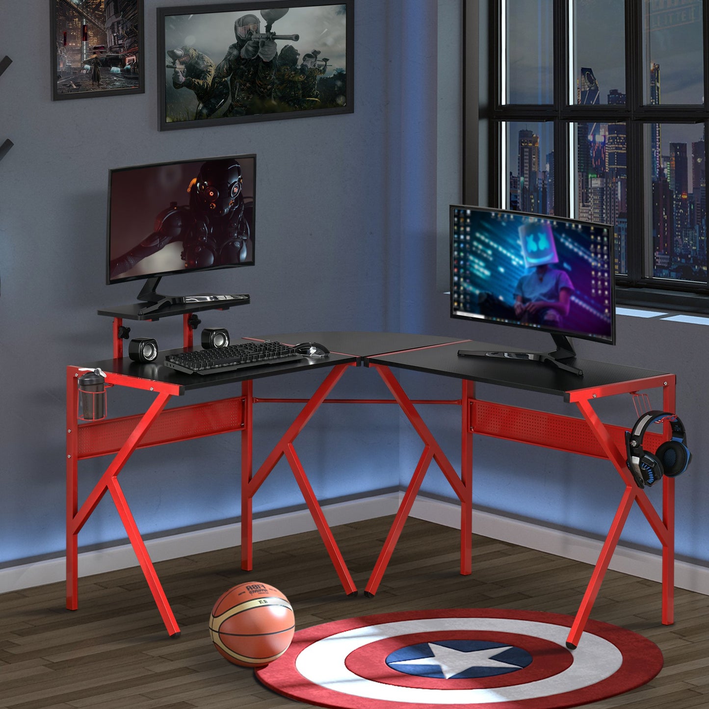 Escritorio gaming HOMCOM, mesa de ordenador en forma de L para oficina en casa