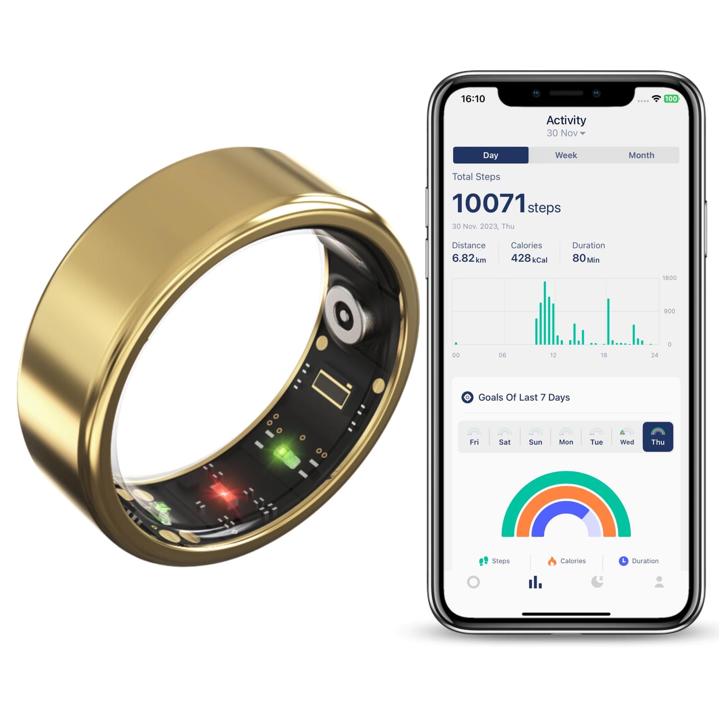 Oulencu 2024 Smart Ring Health Tracker Fitness Smart Ring Bluetooth 5.0 Heart Rate Monitor Activity Tracker Sleep Monitor Blood Oxygen Monitor Calorie Tracker (Gold #6-16.5mm)