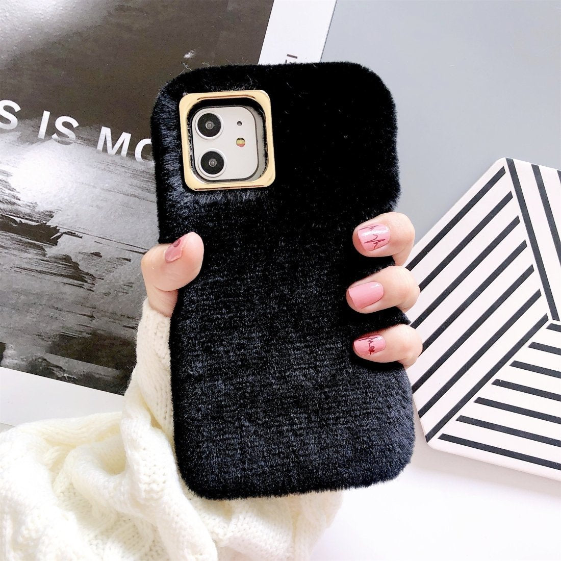 Funda protectora de felpa suave para teléfono - Negra para iPhone 11 Pro