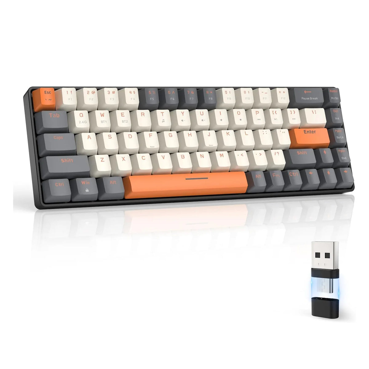 Wireless Mechanical Keyboard, Bluetooth 5.0/2.4GHz with Dual Mode 2-in-1 Receiver, 68-Key Hot-Swappable Gaming Keyboard