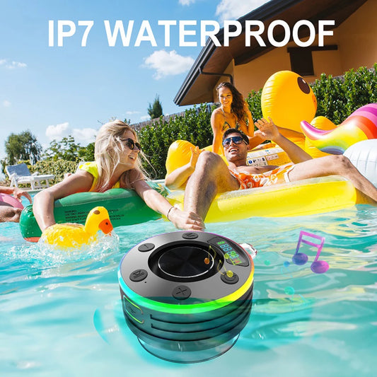 Bluetooth 5.3 Waterproof Shower Speaker with Suction Cup IPX7 for Beach Pool and Bathroom Use with FM Radio