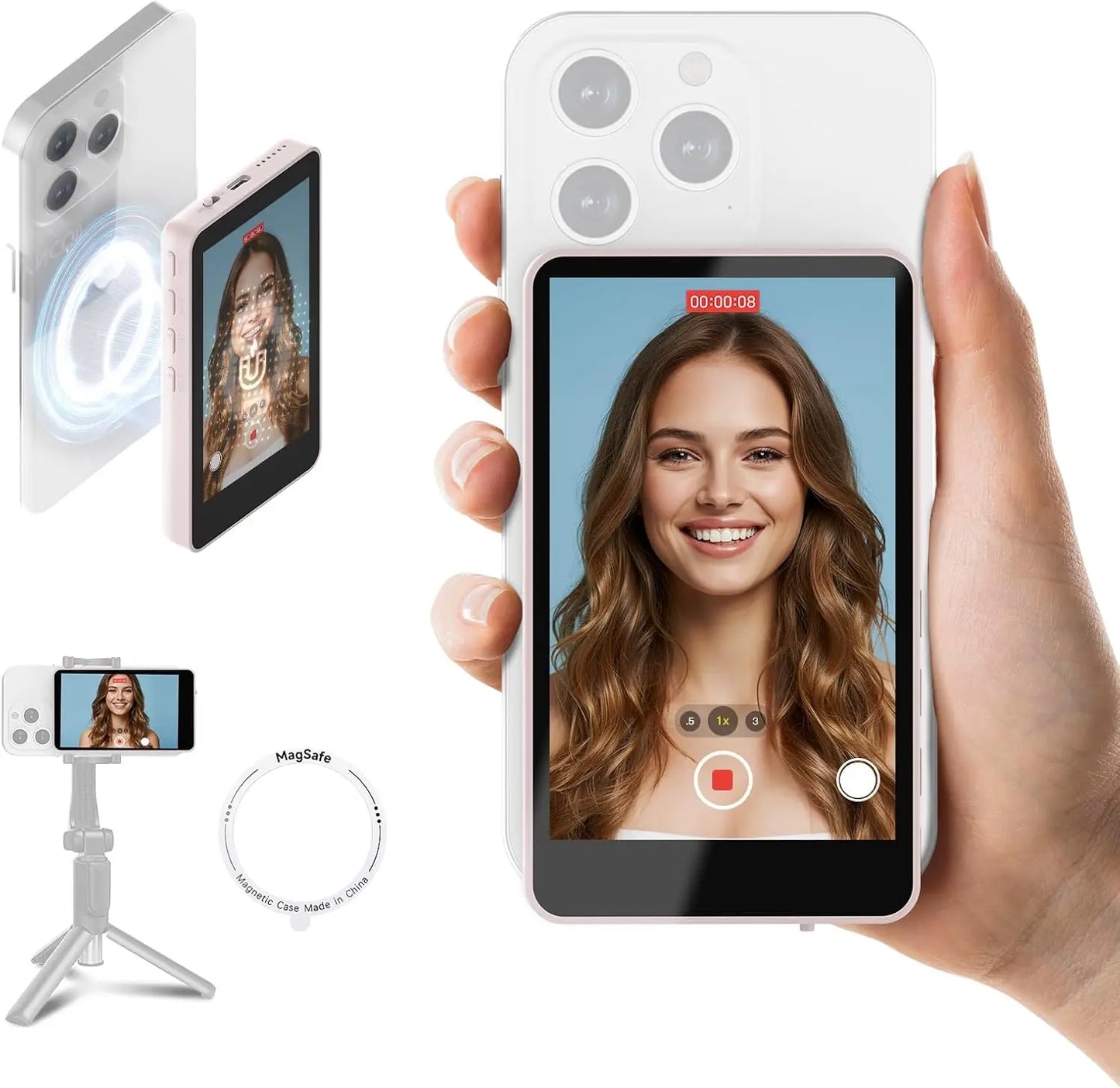 SYNCO XView Mobile Phone Selfie Monitor Magnetic Smartphone Vlog Screen for iPhone & Android Rear Camera Wireless 50m 3H Battery
