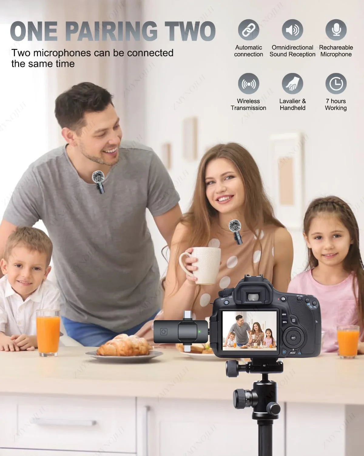 Wireless Lavalier Microphone for iPhone Android Live Recording