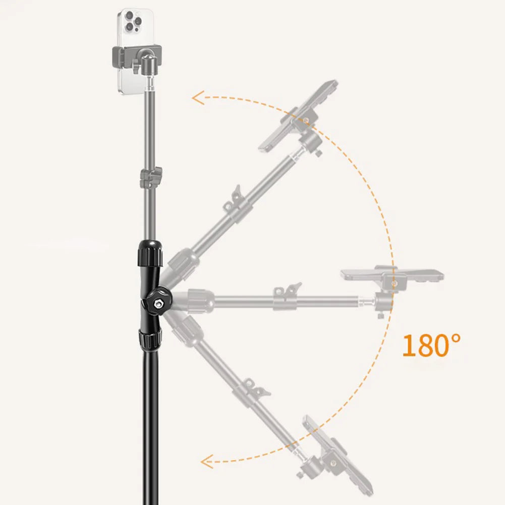 Horizontal Overhead Tripod Adjustable Cell Phone Tripod Stand for Filming Video Recording Live Stream Floor Telescopic Bracket