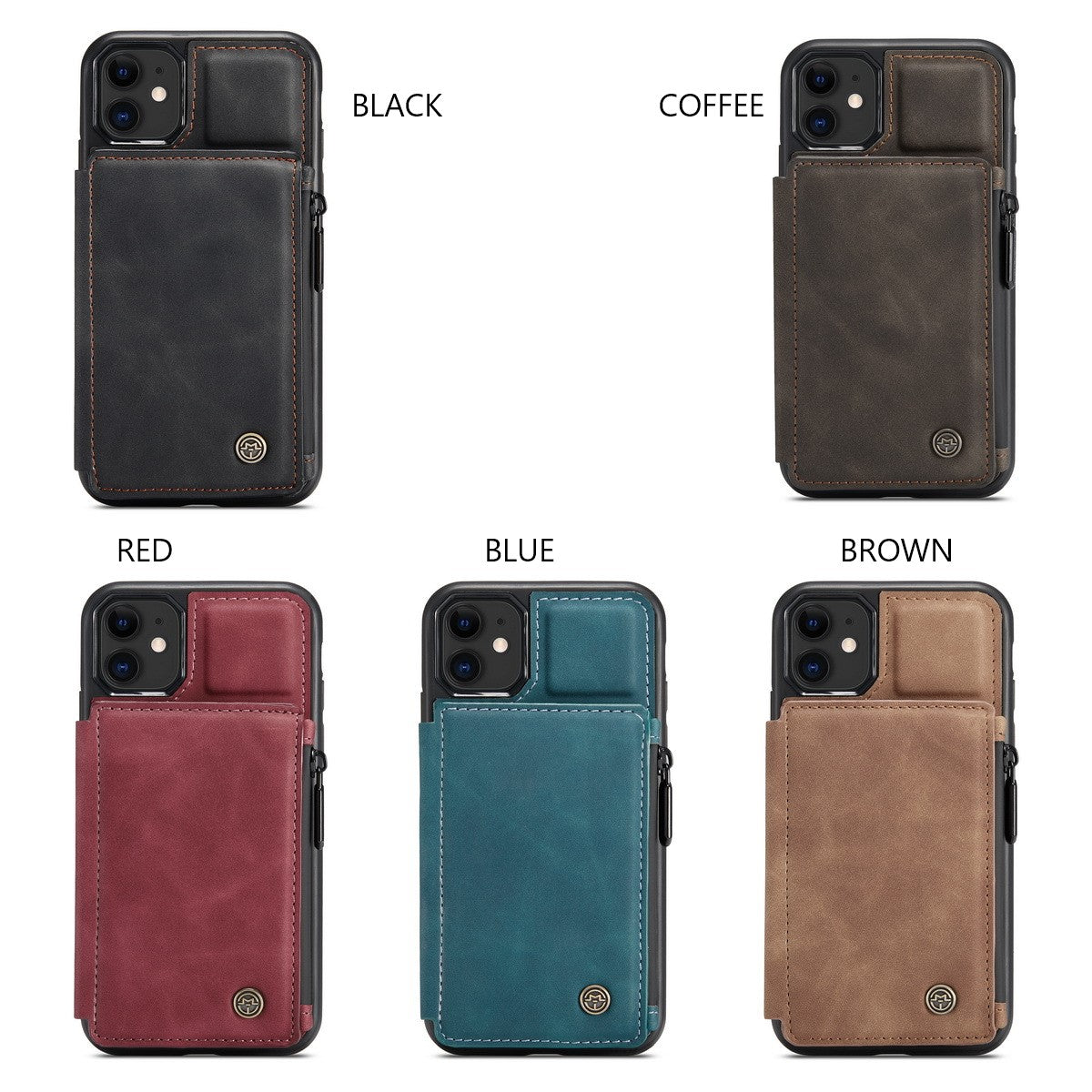 Lederhülle Kartenfächer Reißverschluss-Brieftasche Handyhülle für iPhone