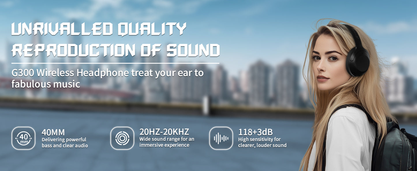 ATTACK SHARK G300 Kabelloses Active Noise Cancelling Headset, Bluetooth 5.3 Tiefer Bass HD Stereo Klang Over Ear, 20 Stunden Spielzeit, Integriertes Mikrofon Leichtbauweise 3,5mm Gaming Headset