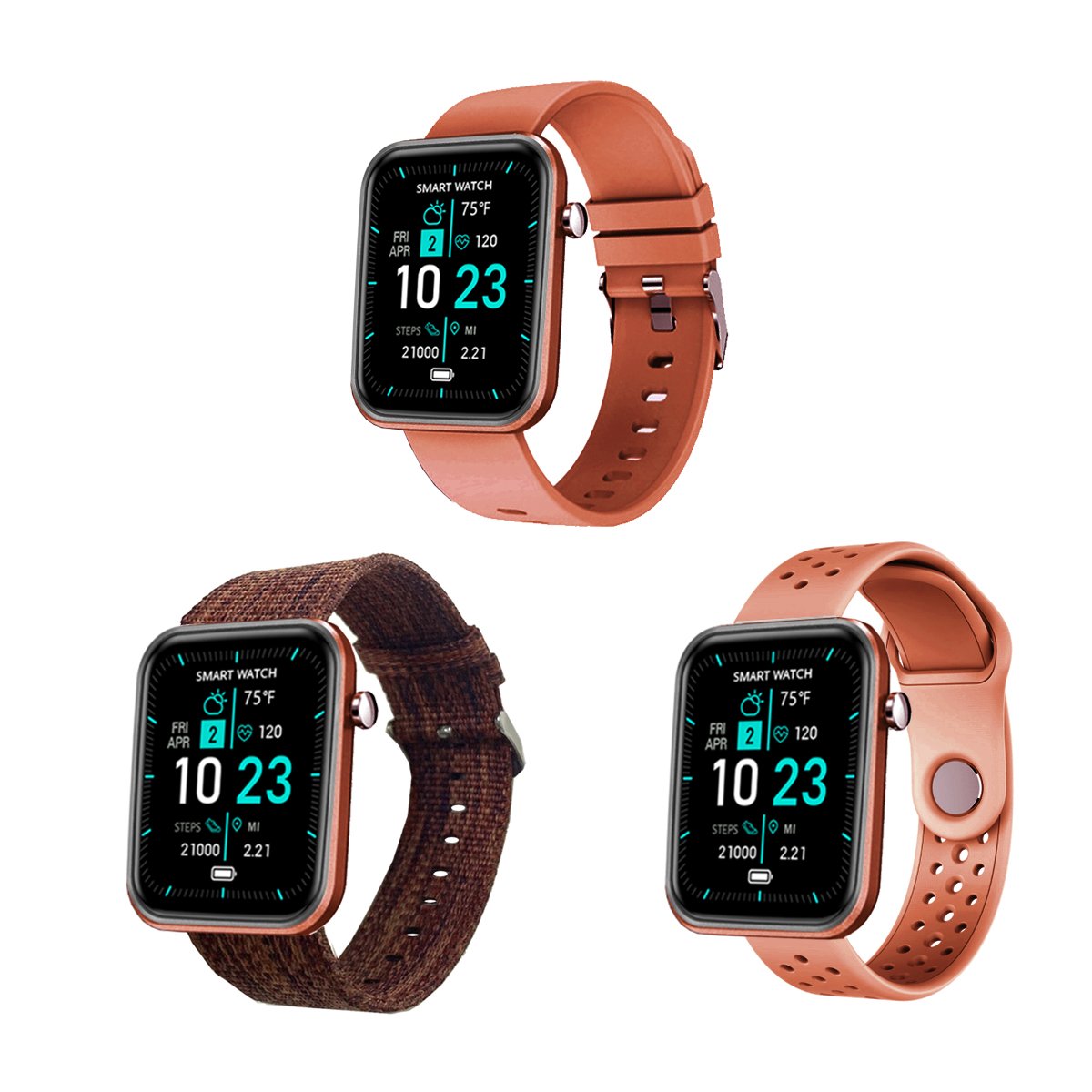 Fortschrittliche Smartwatch mit drei Armbändern und Wellness- + Aktivitäts-Tracker
