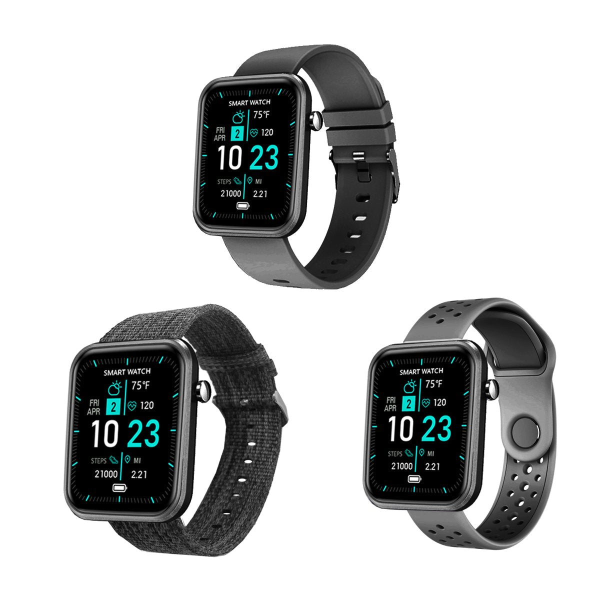 Fortschrittliche Smartwatch mit drei Armbändern und Wellness- + Aktivitäts-Tracker