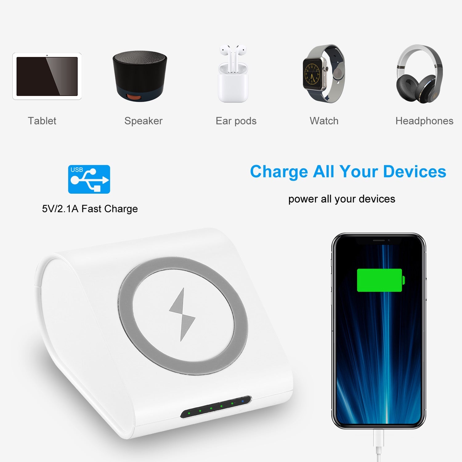 1Pc 10400mAh Qi Wireless Charging Power Bank  For IOS Phone XS MAX XR