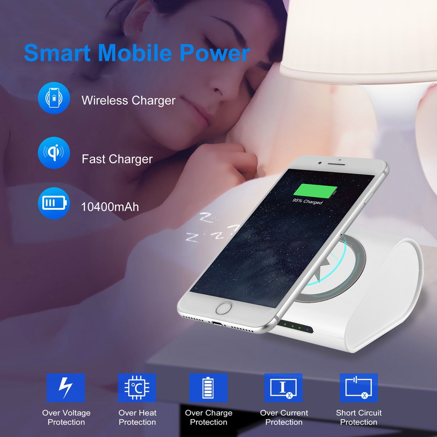 1Pc 10400mAh Qi Wireless Charging Power Bank  For IOS Phone XS MAX XR