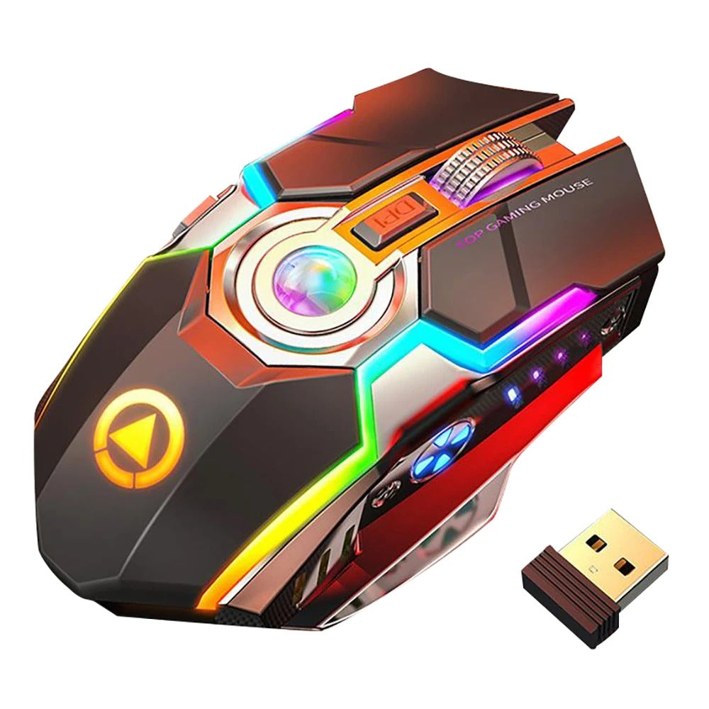 Kabellose Gaming RGB Maus mit Farbwechsel, wiederaufladbar, mit Stummschalttaste