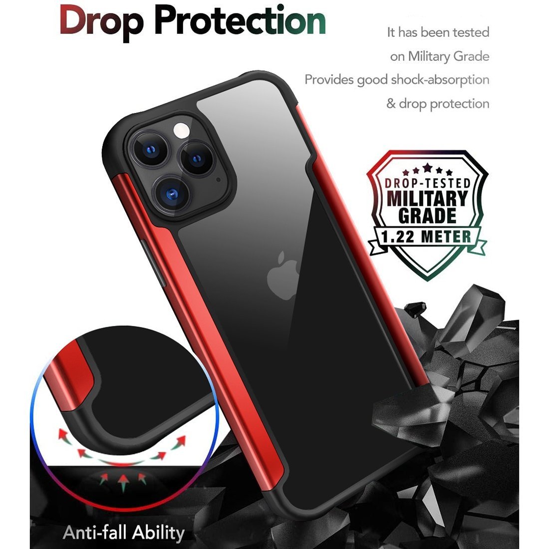 Funda Ultra Hybrid SlimGrip de AMZER para iPhone 12 con parte trasera transparente, metal
