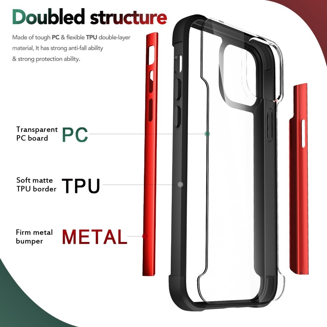 Funda Ultra Hybrid SlimGrip de AMZER para iPhone 12 con parte trasera transparente, metal