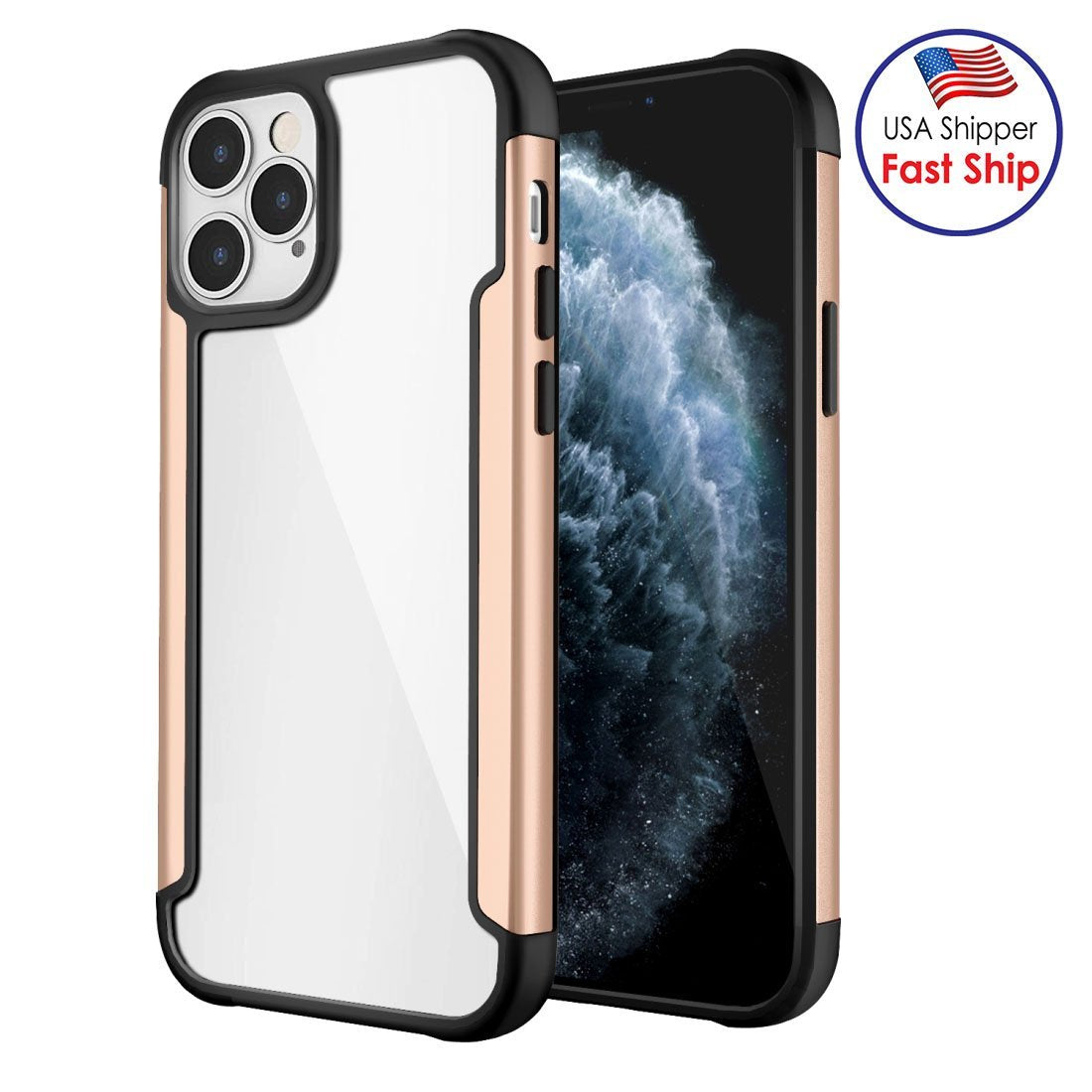 Funda Ultra Hybrid SlimGrip de AMZER para iPhone 12 con parte trasera transparente, metal
