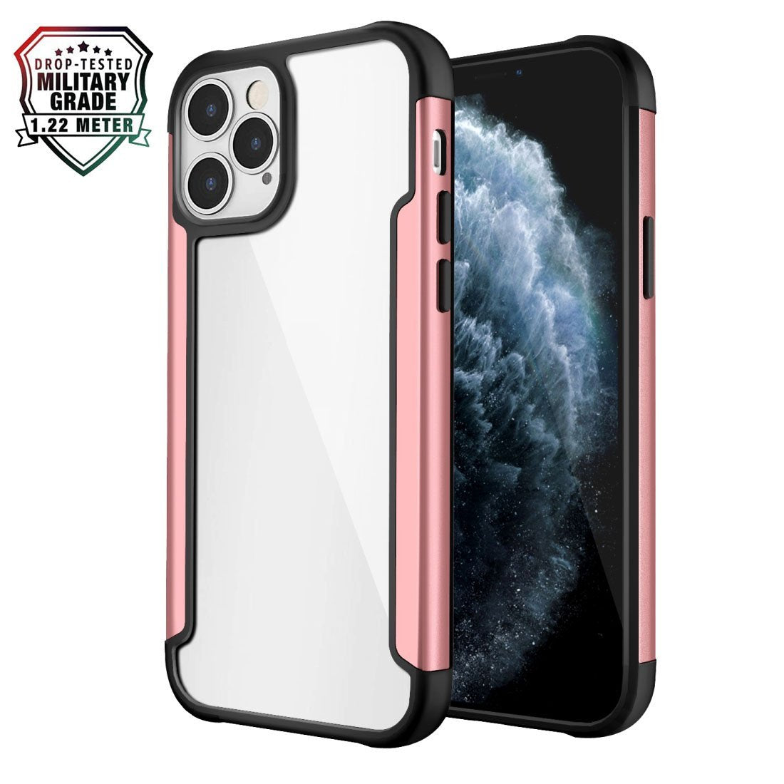 Funda Ultra Hybrid SlimGrip de AMZER para iPhone 12 con parte trasera transparente, metal