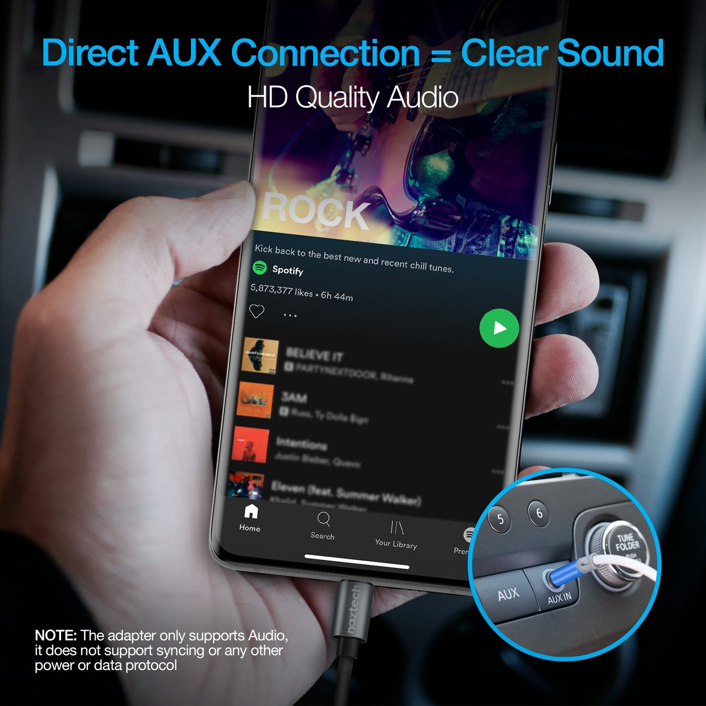 Adaptador de audio Naztech USB-C a 3.5mm con función Plug and Play