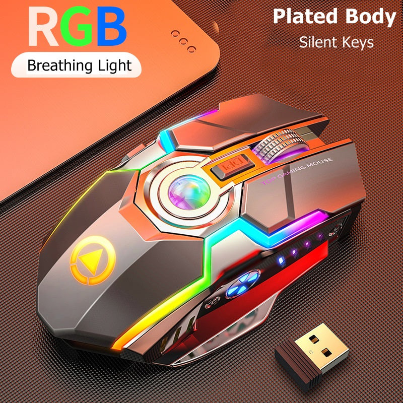 Kabellose Gaming RGB Maus mit Farbwechsel, wiederaufladbar, mit Stummschalttaste
