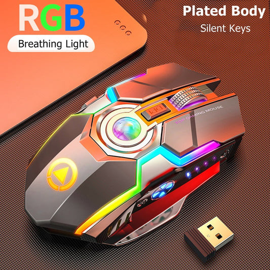 Kabellose Gaming RGB Maus mit Farbwechsel, wiederaufladbar, mit Stummschalttaste