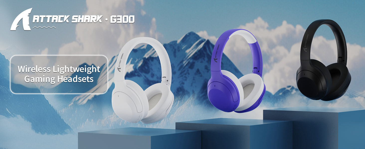 ATTACK SHARK G300 Wireless Active Noise Cancelling Headset, Bluetooth 5.3 Deep Bass HD Stereo Sound Over Ear, 20H Playtime, Built-in Mic Lightweight Design 3.5mm Gaming Headset