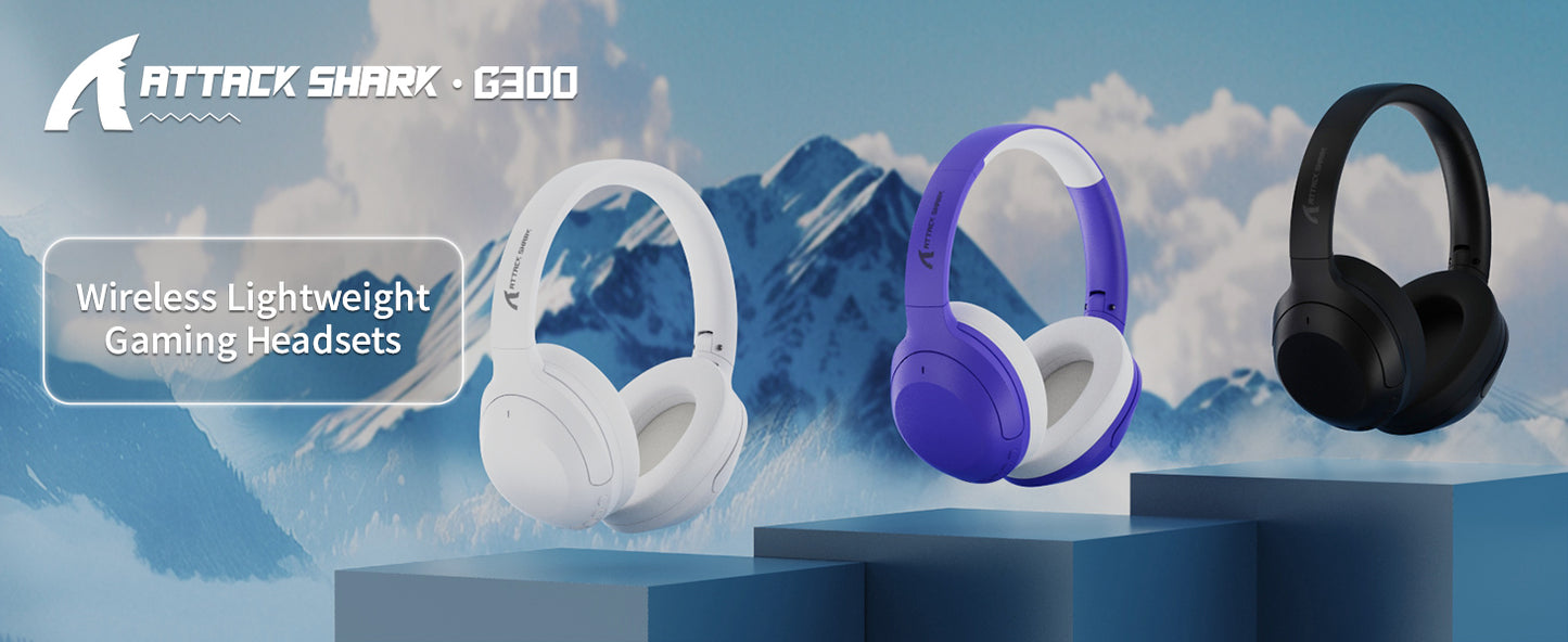 ATTACK SHARK G300 Wireless Active Noise Cancelling Headset, Bluetooth 5.3 Deep Bass HD Stereo Sound Over Ear, 20H Playtime, Built-in Mic Lightweight Design 3.5mm Gaming Headset