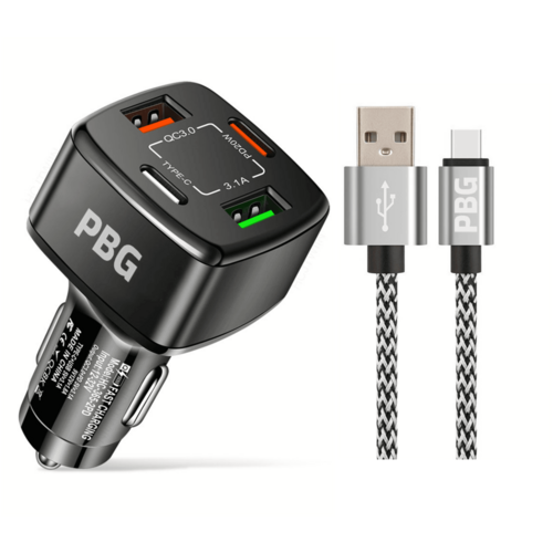 Cargador de coche PD/USB de 4 puertos y cargador de 10 pies compatible con iPhone