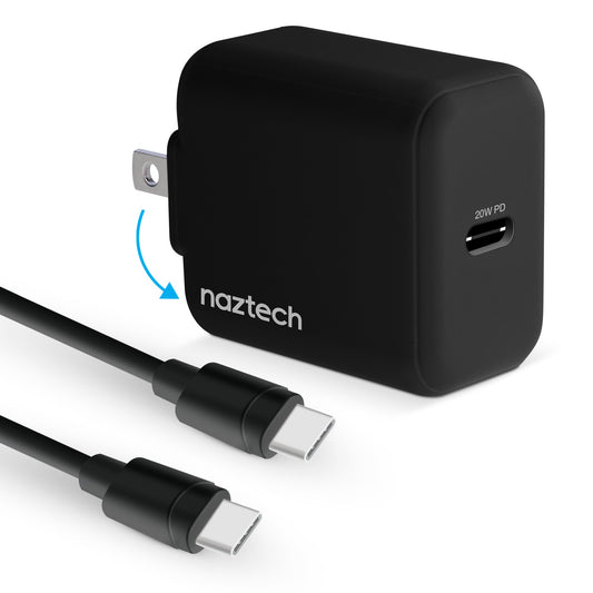 Naztech 20W PD Wandladegerät + USB-C auf USB-C 1,2 m Kabel