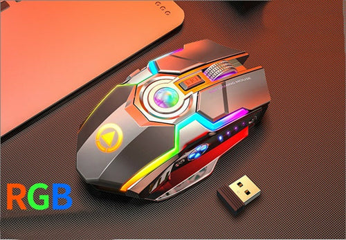 Kabellose Gaming RGB Maus mit Farbwechsel, wiederaufladbar, mit Stummschalttaste