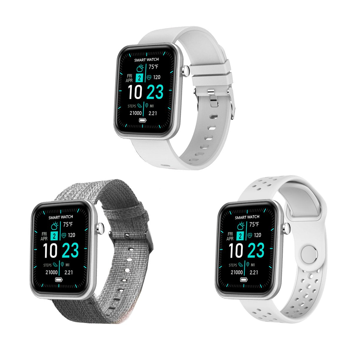 Fortschrittliche Smartwatch mit drei Armbändern und Wellness- + Aktivitäts-Tracker