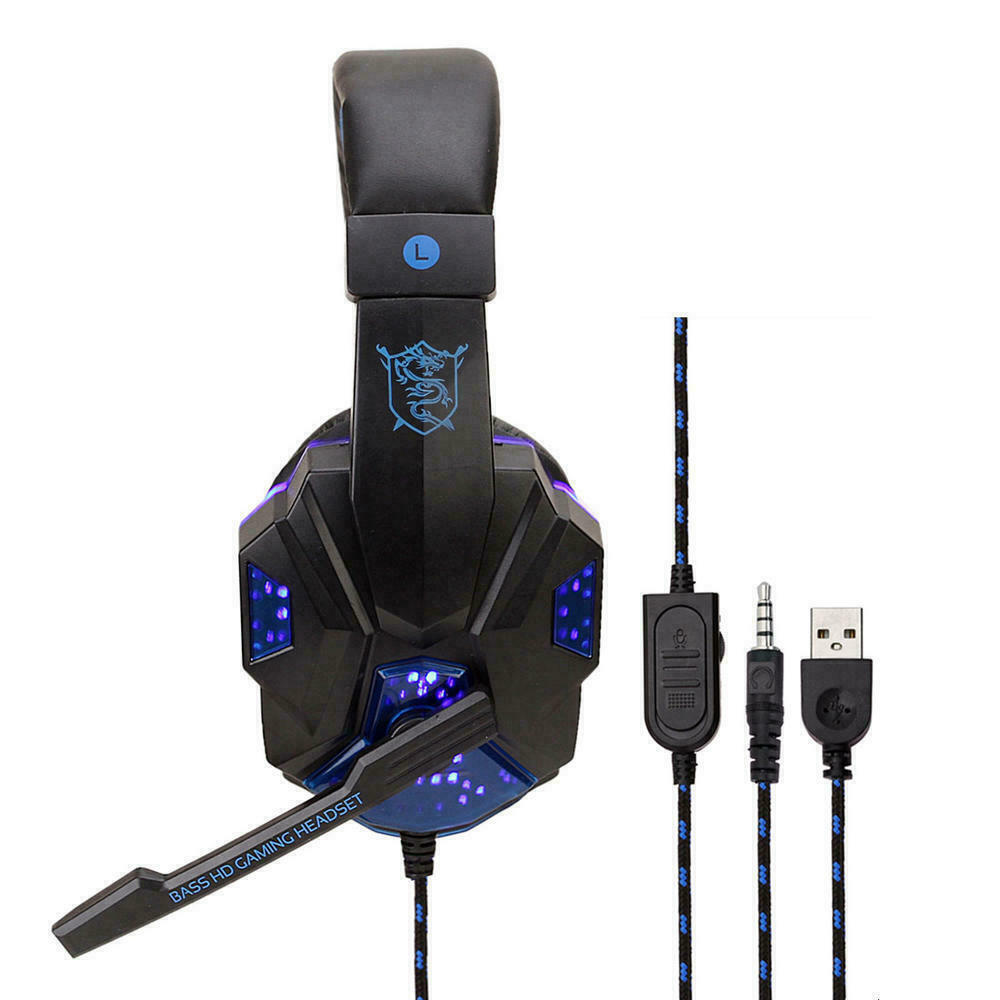 3,5-mm-Gaming-Headset mit Mikrofon, LED-Beleuchtung, Stereo-Bass-Surround-Sound für PC