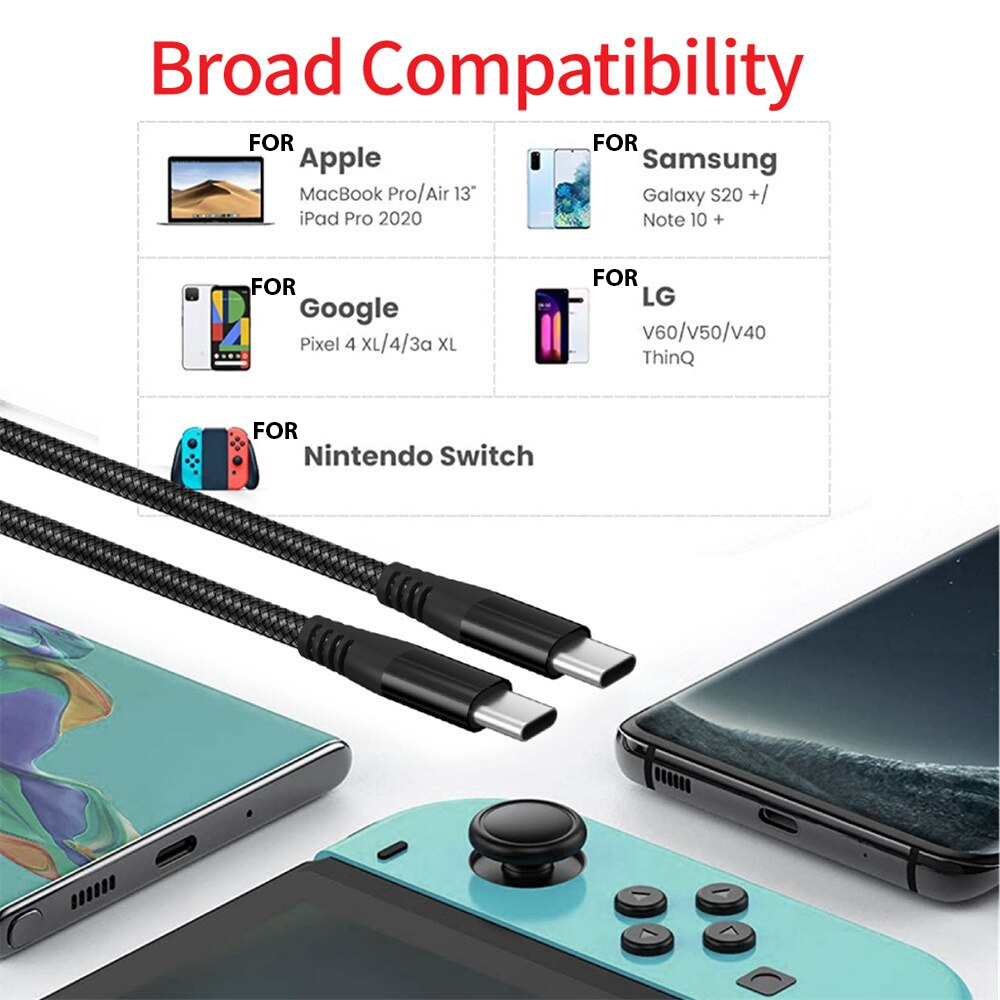 USB-C to USB-C Cable Male Type-C Cable Cord Fast Charger Charging Data