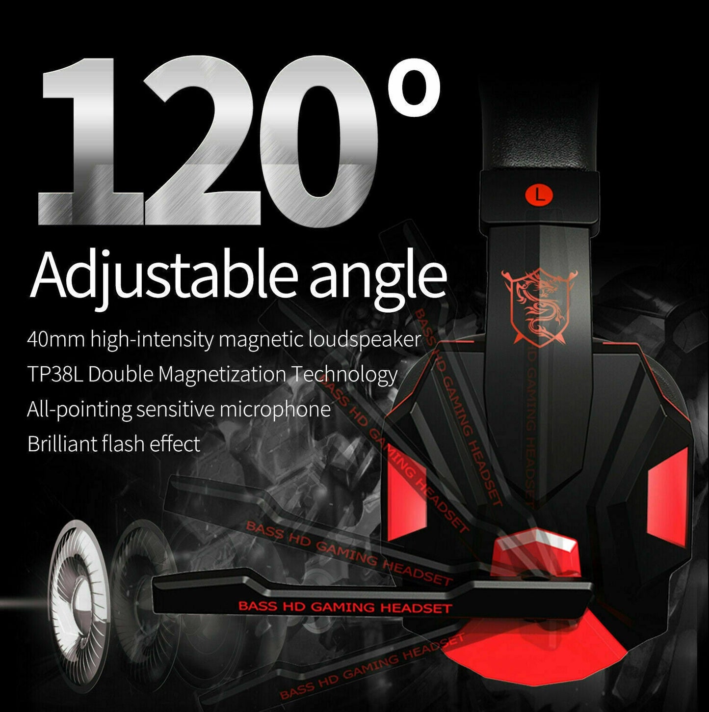 3,5-mm-Gaming-Headset mit Mikrofon, LED-Beleuchtung, Stereo-Bass-Surround-Sound für PC