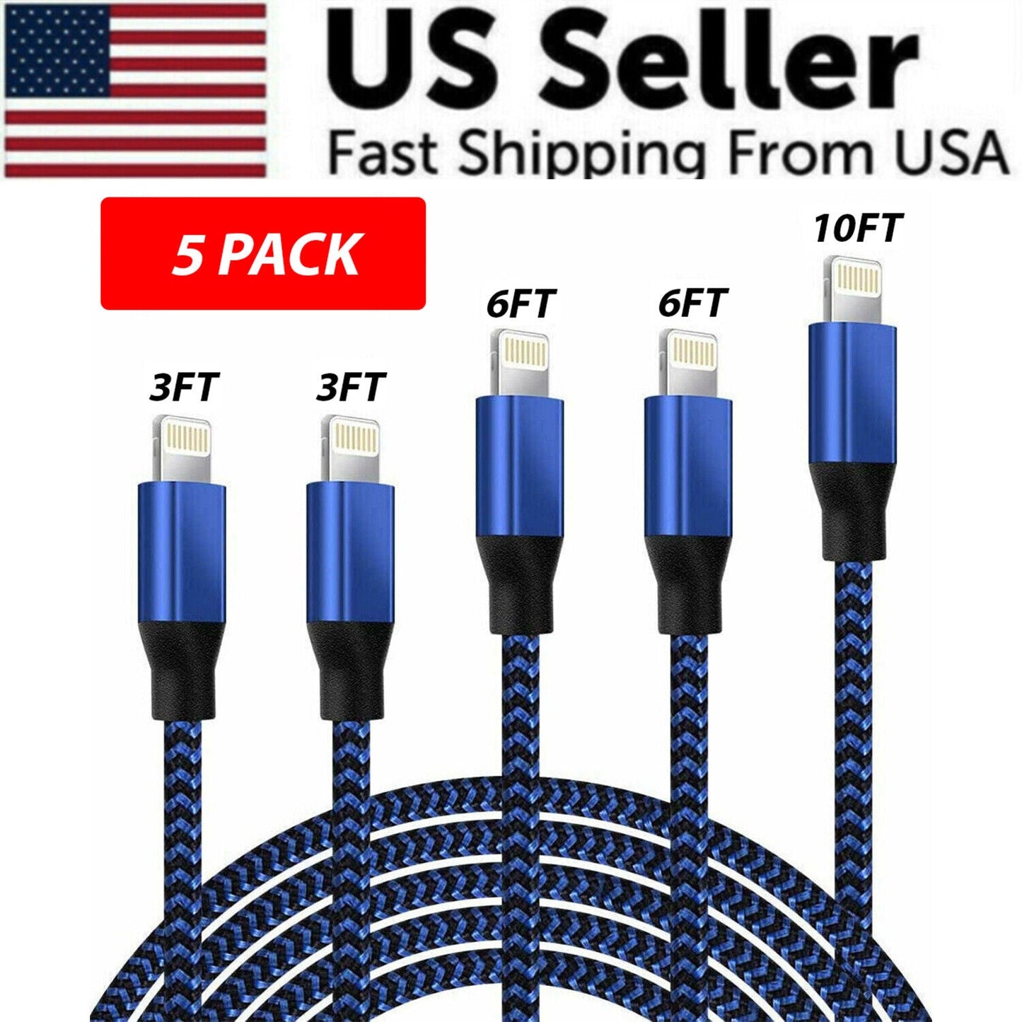 Cable USB de carga rápida, paquete de 5, para iPhone 6 7 8Plus iPhone XR XS Max 12