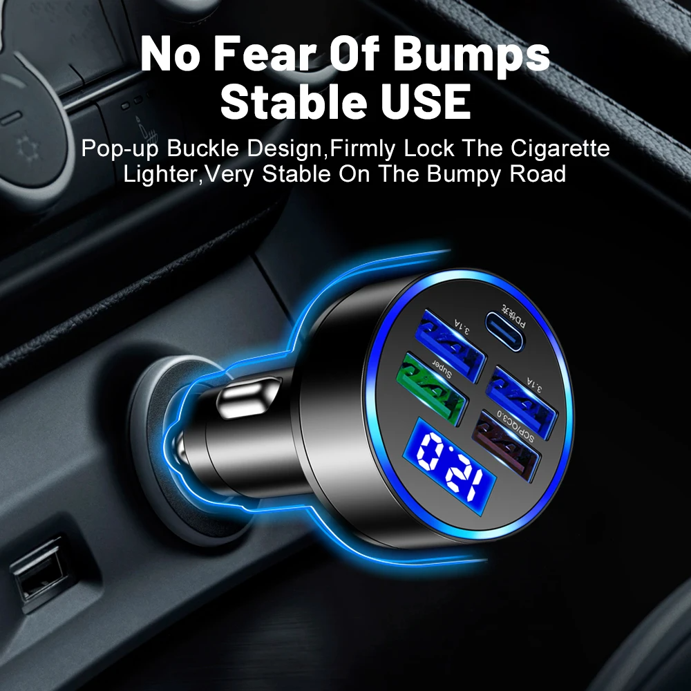 Adaptador de cargador de coche superrápido de 5 puertos USB para iPhone Samsung Android