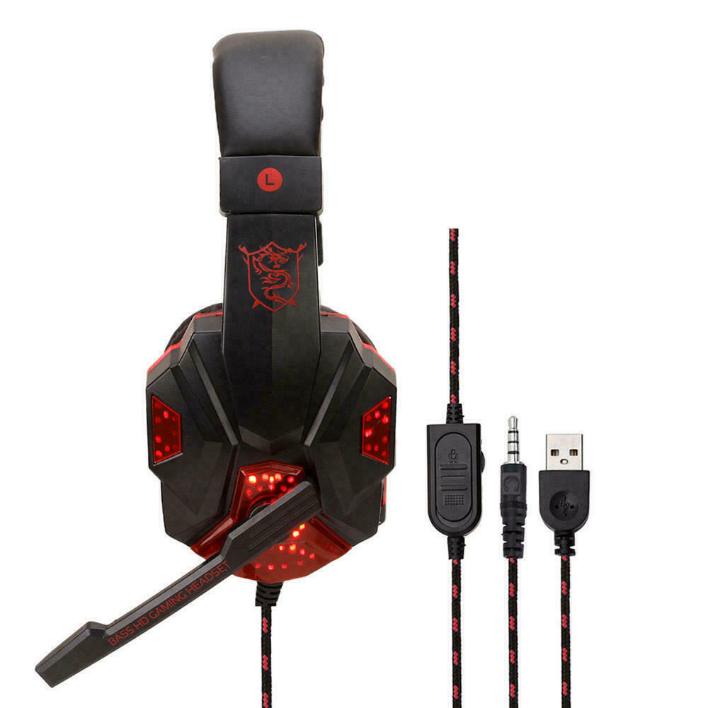 3,5-mm-Gaming-Headset mit Mikrofon, LED-Beleuchtung, Stereo-Bass-Surround-Sound für PC