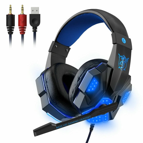 3,5-mm-Gaming-Headset mit Mikrofon, LED-Beleuchtung, Stereo-Bass-Surround-Sound für PC