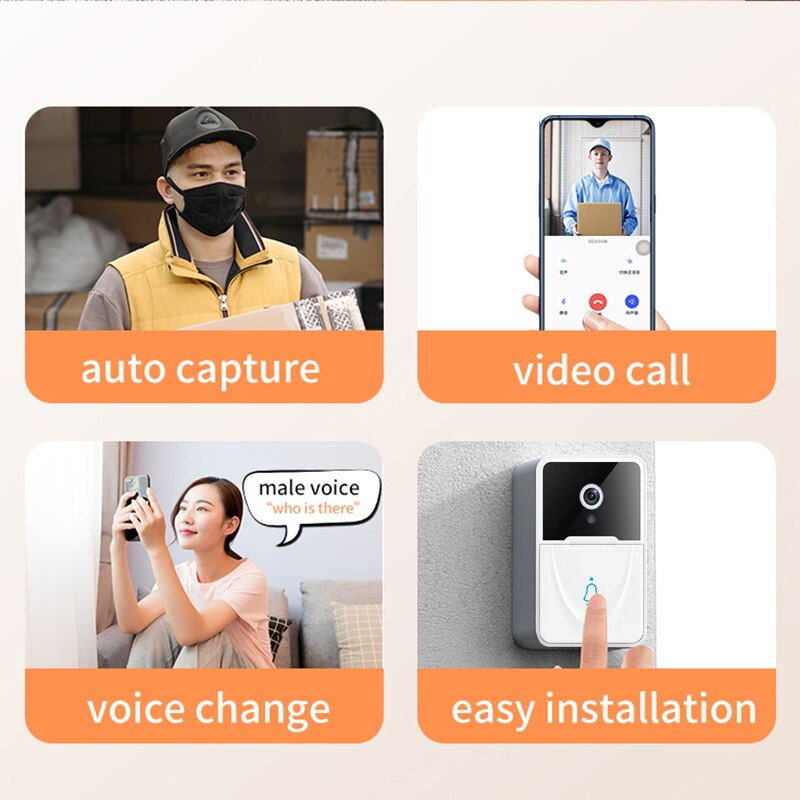 Drahtlose WLAN-Smart-Türklingel mit Intercom-Funktion und Videokamera