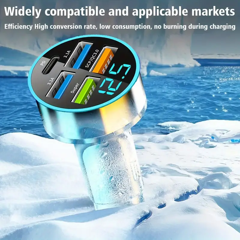 Adaptador de cargador de coche superrápido de 5 puertos USB para iPhone Samsung Android