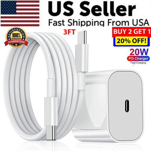 Cargador superrápido USB C de 20 W con cable PD a tipo C para iPhone 15 y iPad