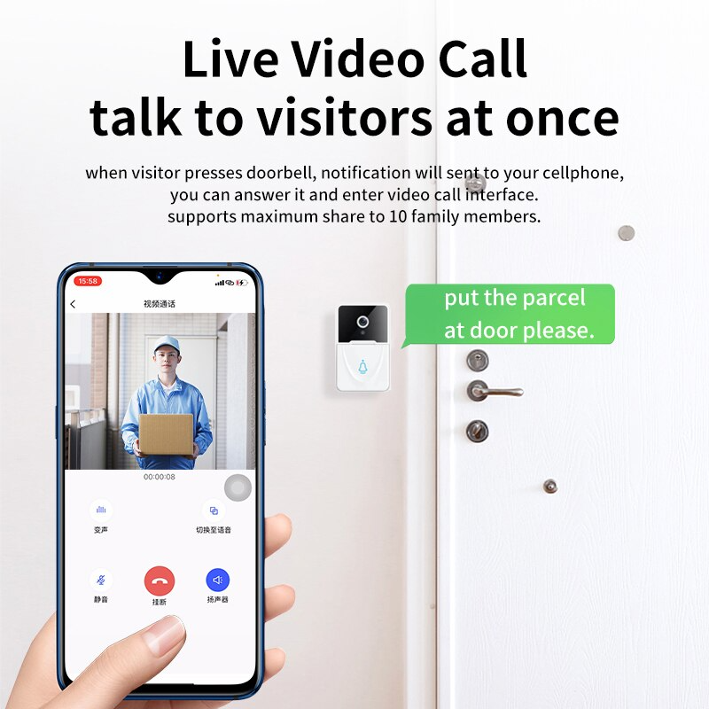 Drahtlose WLAN-Smart-Türklingel mit Intercom-Funktion und Videokamera