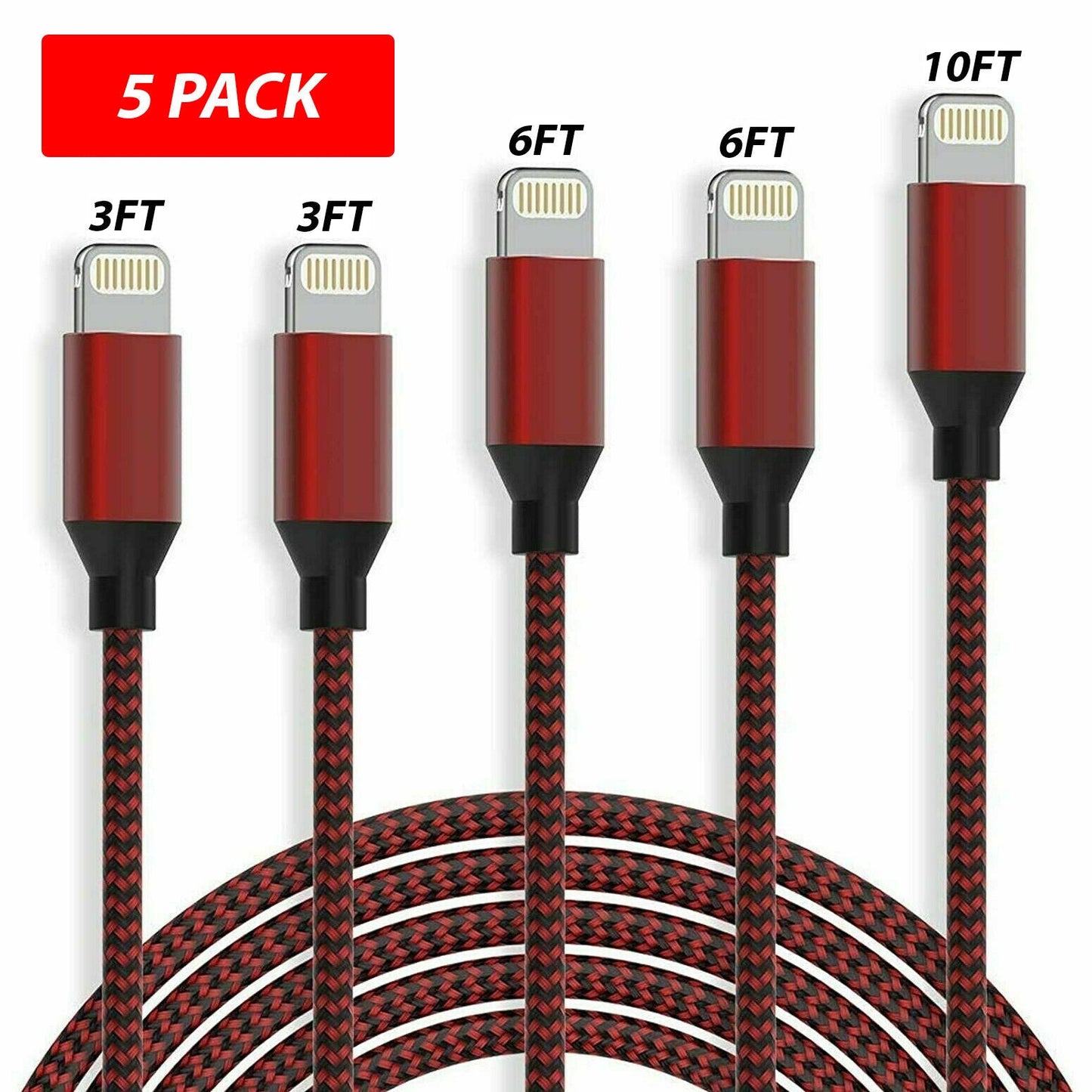 Cable USB de carga rápida, paquete de 5, para iPhone 6 7 8Plus iPhone XR XS Max 12