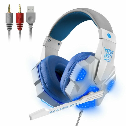 3,5-mm-Gaming-Headset mit Mikrofon, LED-Beleuchtung, Stereo-Bass-Surround-Sound für PC