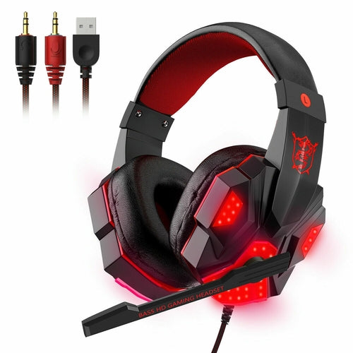 3,5-mm-Gaming-Headset mit Mikrofon, LED-Beleuchtung, Stereo-Bass-Surround-Sound für PC