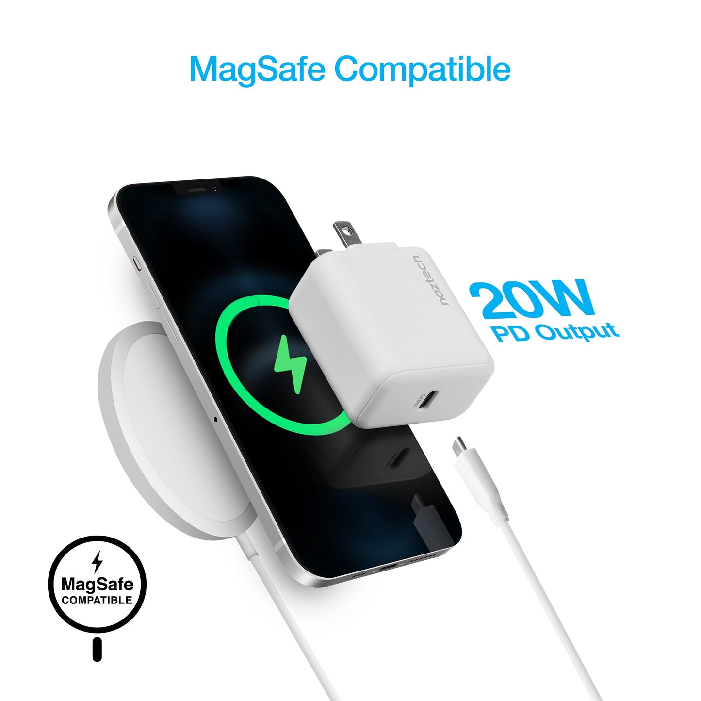 Cargador de pared Naztech PD de 20 W + cable USB-C a Lightning de 1.2 m