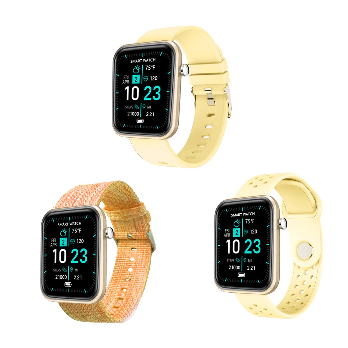 Fortschrittliche Smartwatch mit drei Armbändern und Wellness- + Aktivitäts-Tracker