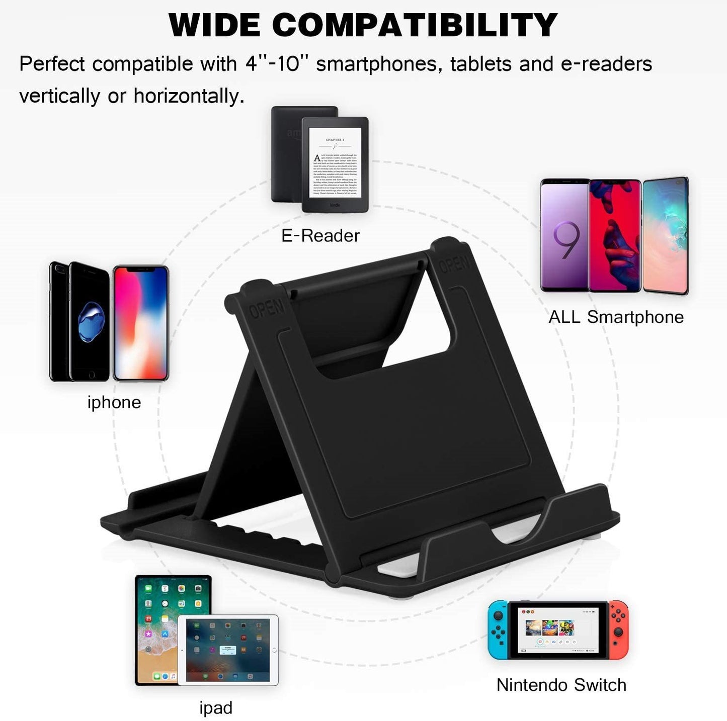 Telefon-/Tablet-Ständer, faltbarer, mehrfach verstellbarer Halter für Telefon und Tablet
