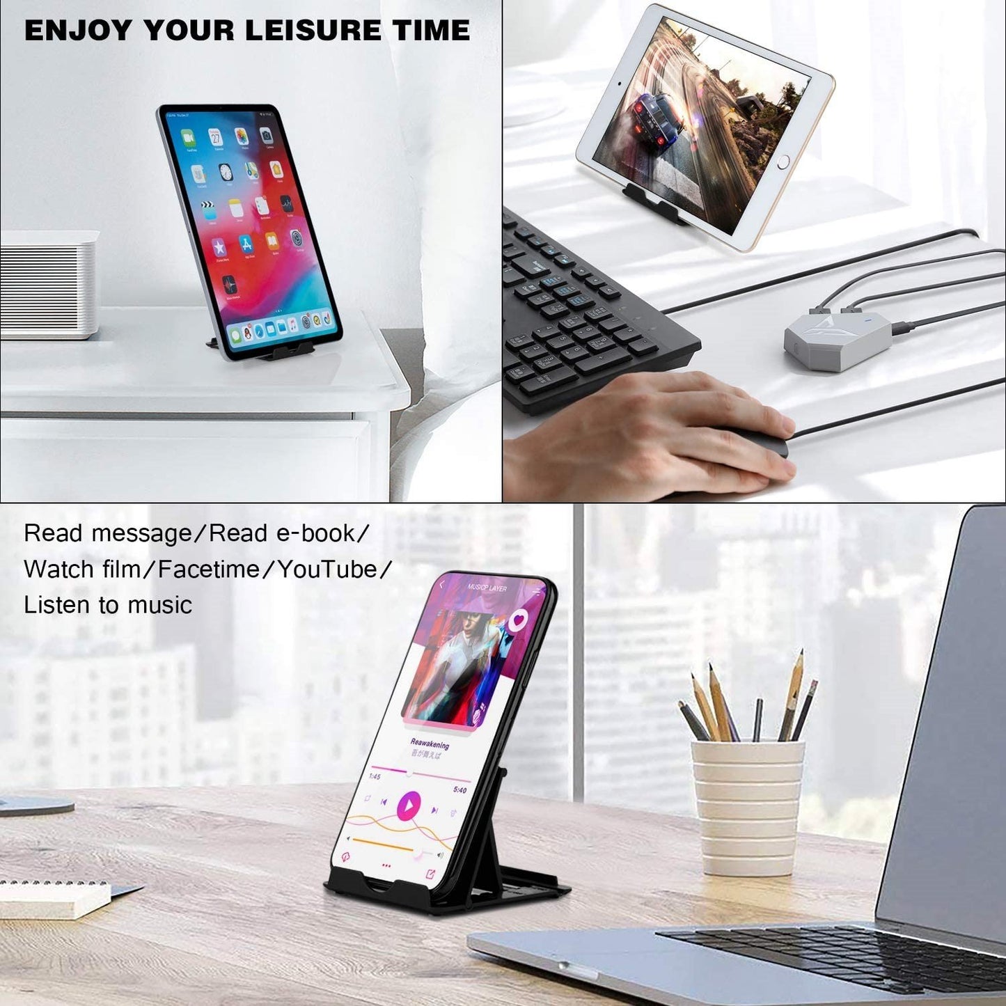 Telefon-/Tablet-Ständer, faltbarer, mehrfach verstellbarer Halter für Telefon und Tablet