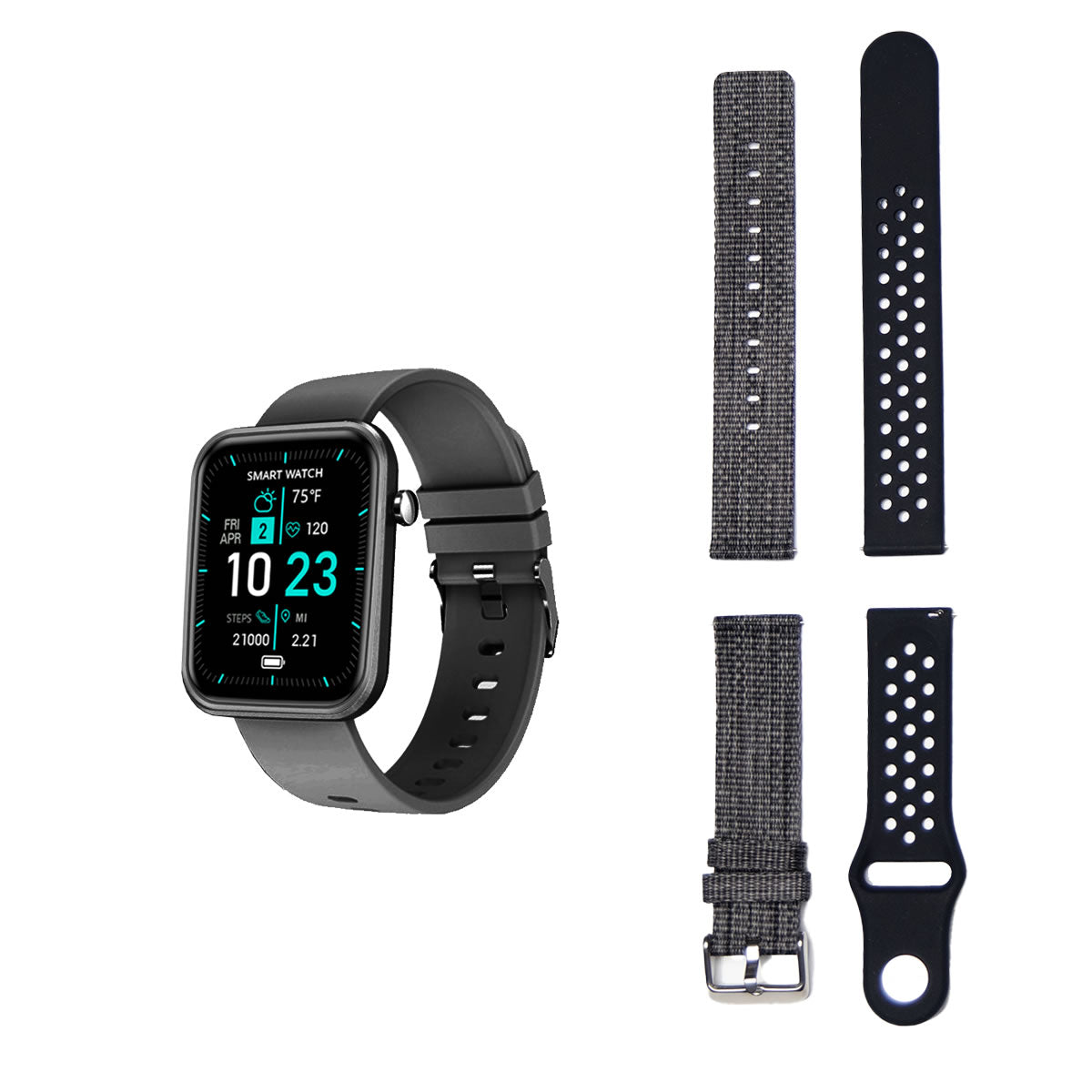 Fortschrittliche Smartwatch mit drei Armbändern und Wellness- + Aktivitäts-Tracker