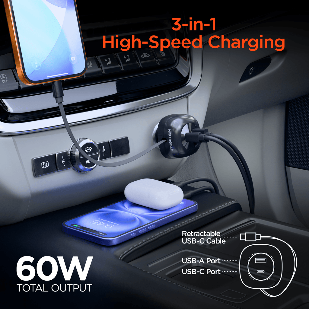 HyperGear SpeedBoost 60W Retractable Car Charger