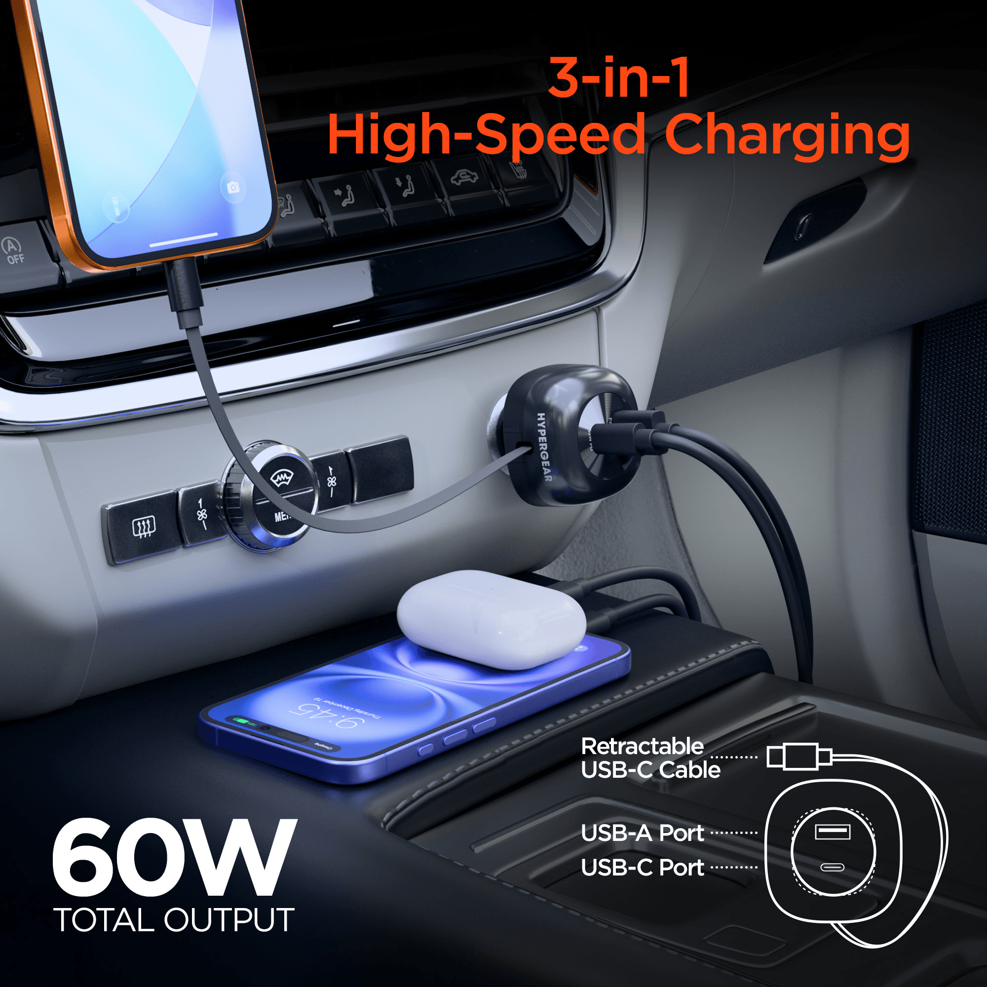 HyperGear SpeedBoost 60W Retractable Car Charger