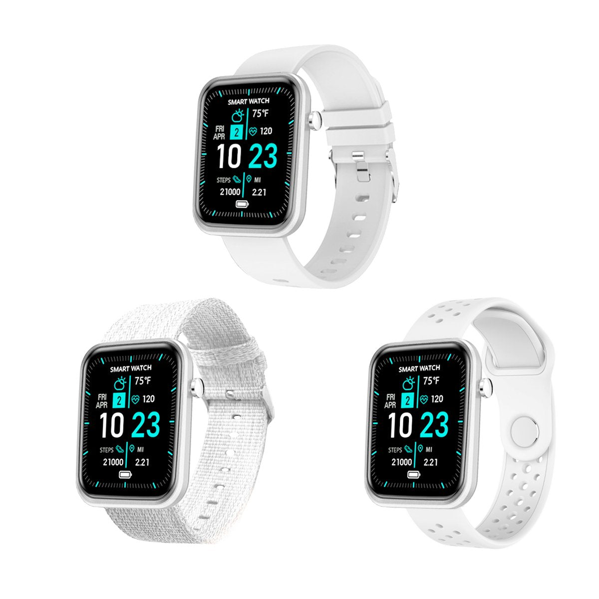 Fortschrittliche Smartwatch mit drei Armbändern und Wellness- + Aktivitäts-Tracker